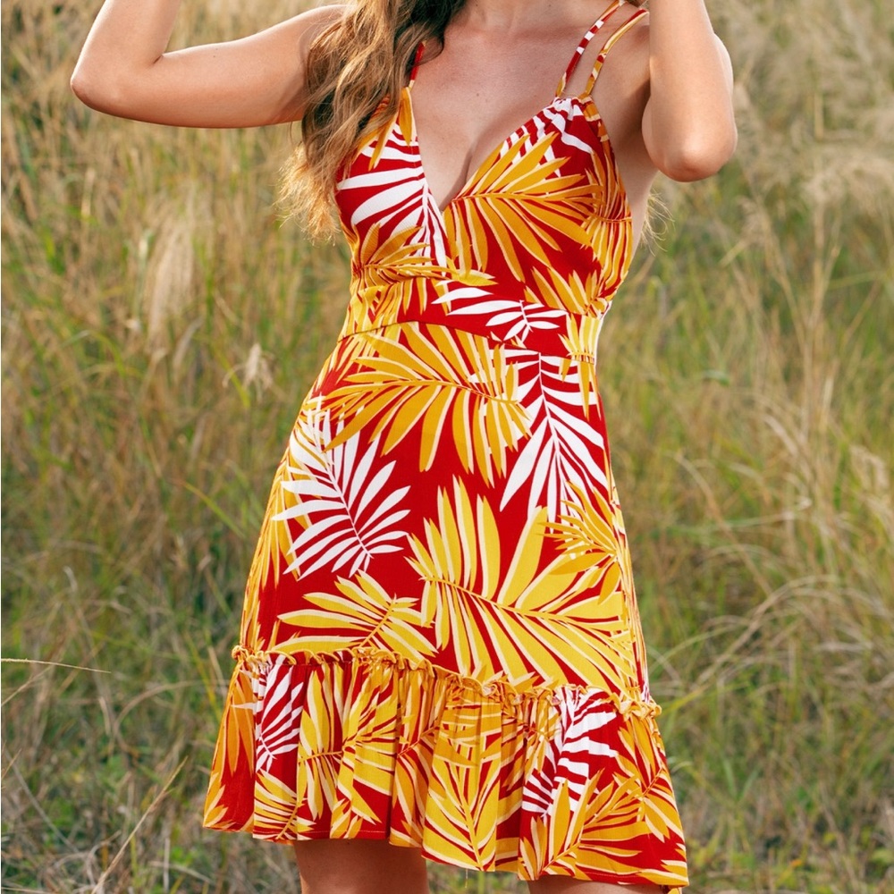 Cupshe Red and Yellow Tropical A-Dress